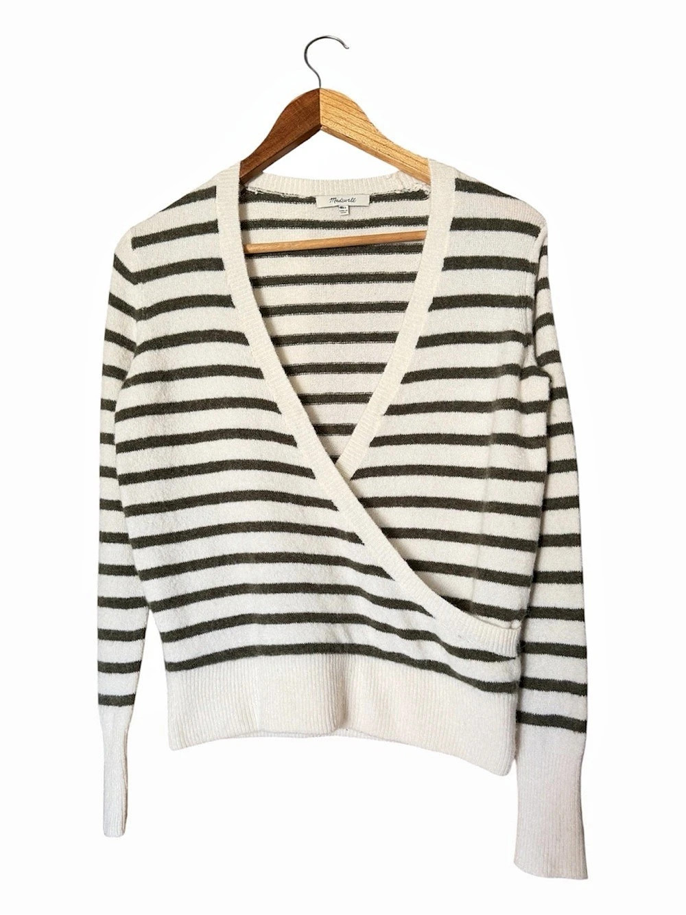 Madewell Whitlock Wrap Alpaca Blend Cardigan Sweater Cream & Black XXS